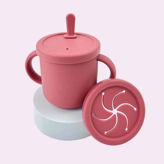 Silicone Sippy Cup 150 ml - Dark Pink - Cutlery