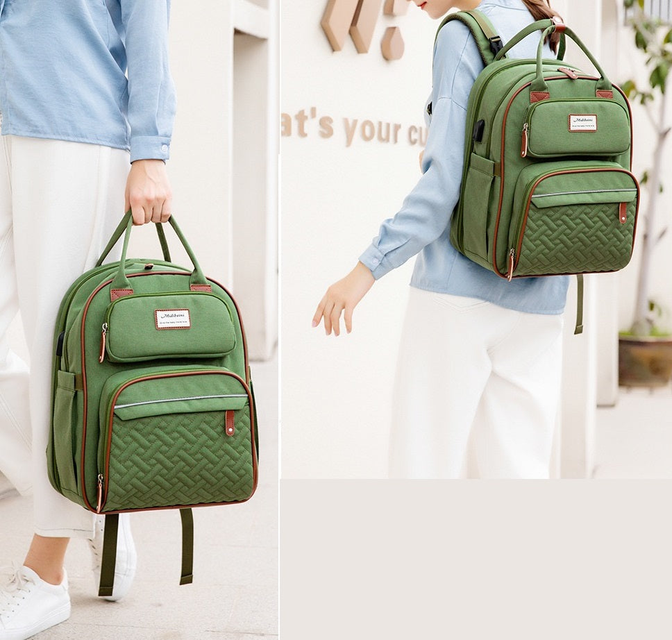 Green Baby Nappy Diaper Backpack, Foldable Stroller Bag USB Changing Bags Mosquito Net 4122 - Senora