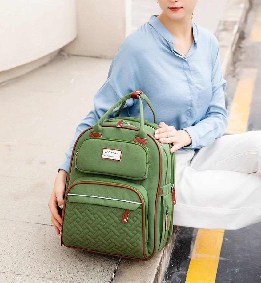 Green Baby Nappy Diaper Backpack, Foldable Stroller Bag USB Changing Bags Mosquito Net 4122 - Senora