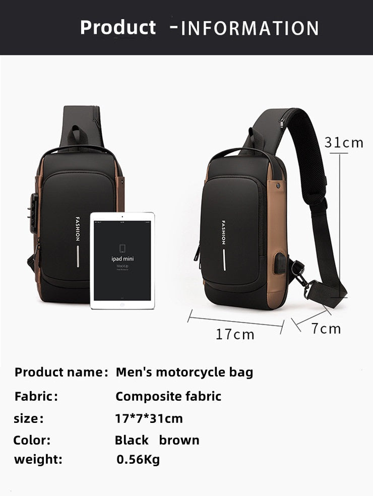 Men's Sleek Anti-theft PU Leather Crossbody Bag - USB Charging, Stylish Print & Zip Closure 4109 - Senora