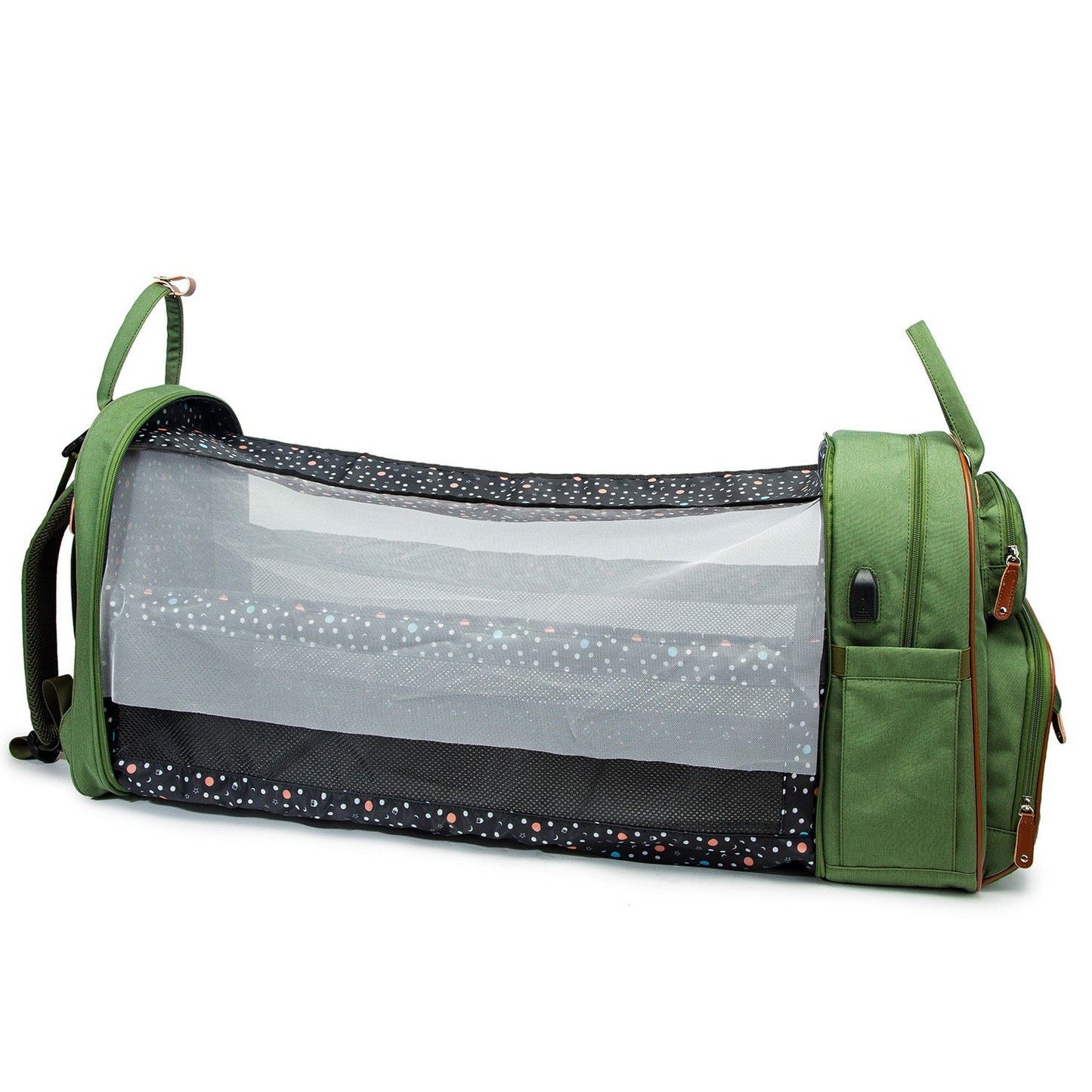 Grey Baby Nappy Diaper Backpack, Foldable Stroller Bag USB Changing Bags Mosquito Net 4122 - Senora