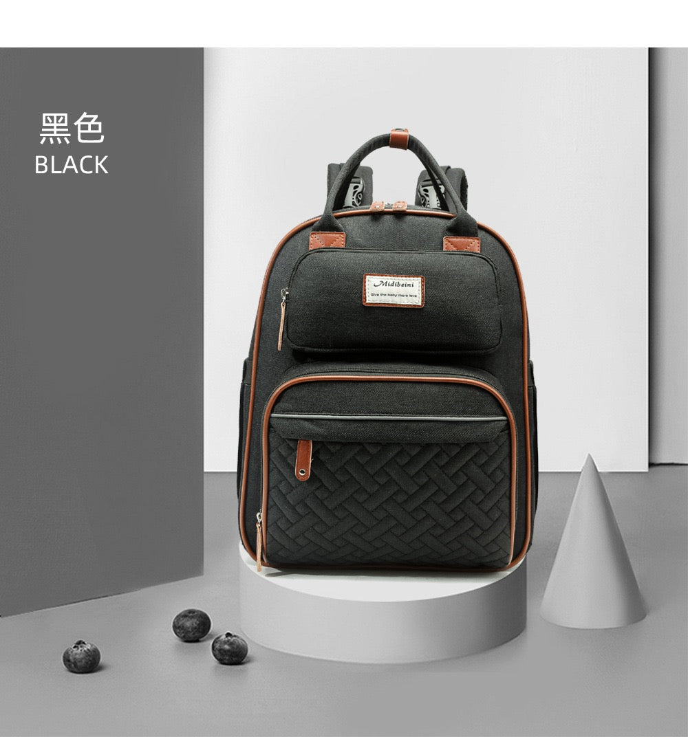 Black Baby Nappy Diaper Backpack, Foldable Stroller Bag USB Changing Bags Mosquito Net 4122 - Senora