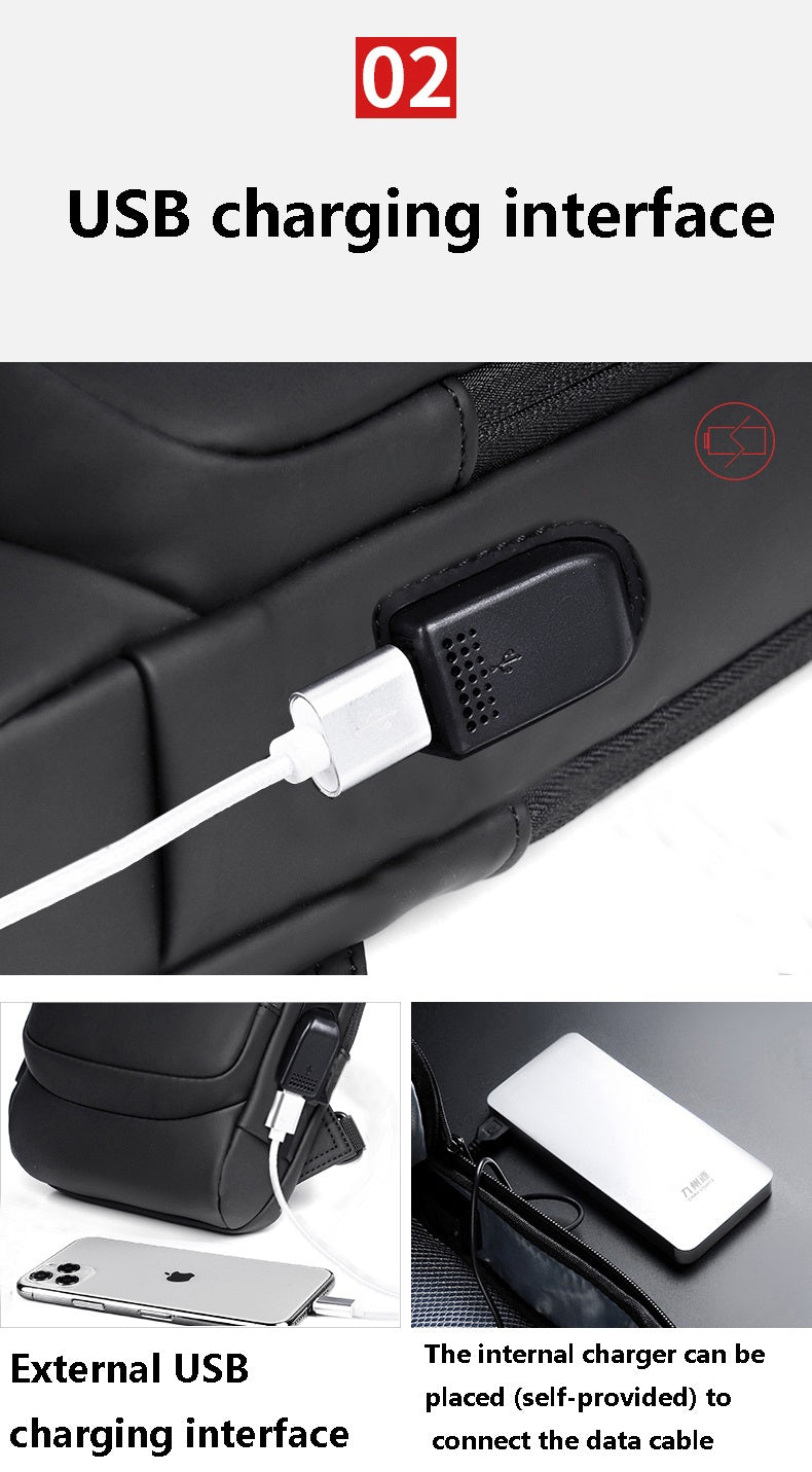 Men's Sleek Anti-theft PU Leather Crossbody Bag - USB Charging, Stylish Print & Zip Closure 4109 - Senora