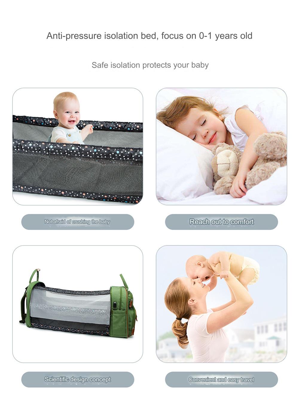 Grey Baby Nappy Diaper Backpack, Foldable Stroller Bag USB Changing Bags Mosquito Net 4122 - Senora