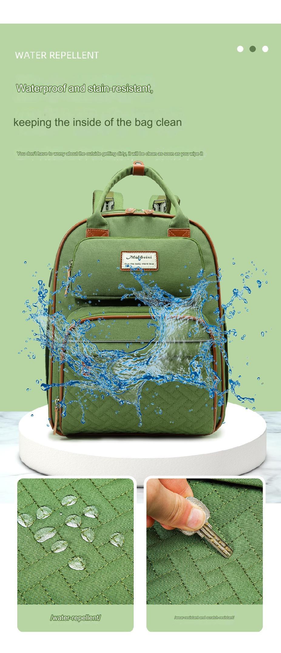 Green Baby Nappy Diaper Backpack, Foldable Stroller Bag USB Changing Bags Mosquito Net 4122 - Senora