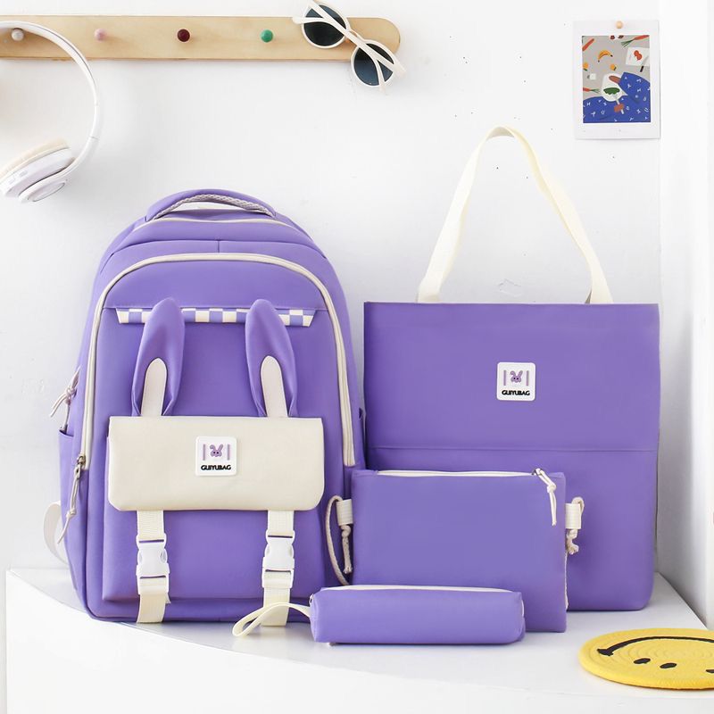 4 pcs Set Backpack Large Capacity School College Travel Bag