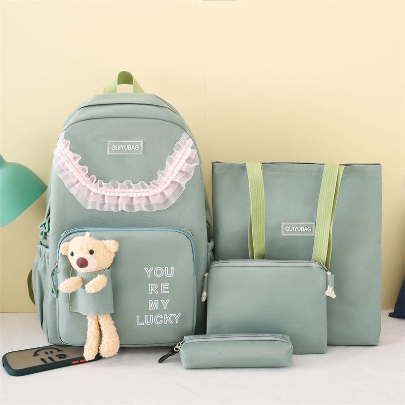 4pcs Set Girls Backpack Large Capacity School College Travel Bag