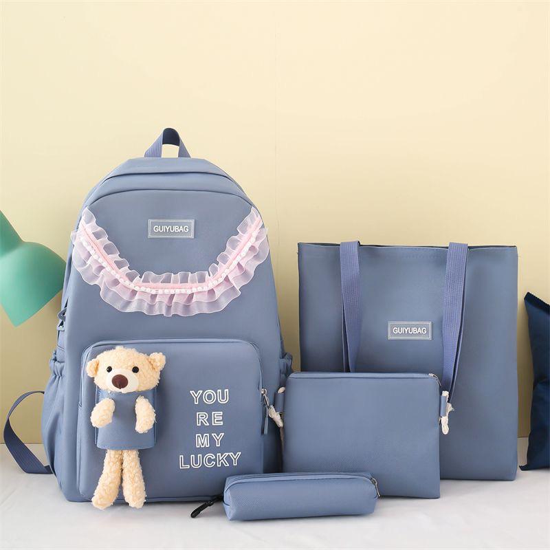 4pcs Set Girls Backpack Large Capacity School College Travel Bag