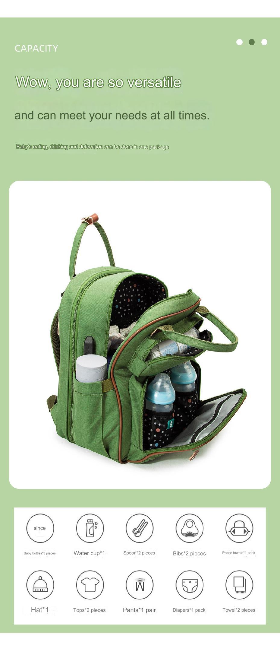 Black Baby Nappy Diaper Backpack, Foldable Stroller Bag USB Changing Bags Mosquito Net 4122 - Senora