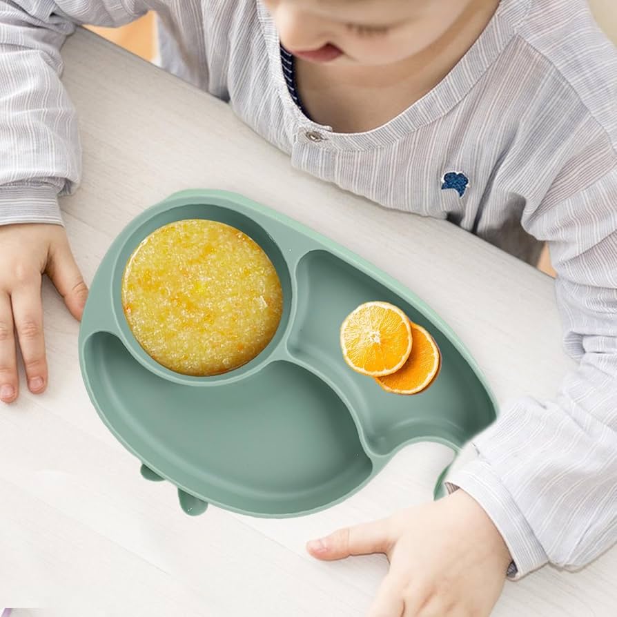 Silicone Baby Feeding Set BPA Free - 3 Pcs Fish Shape Plate with Spoon & Fork - Cutlery