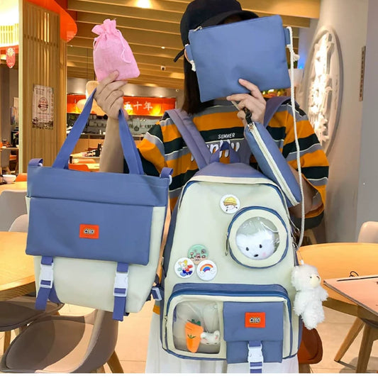 4 pcs Set Girls Backpack Large Capacity School College Travel Bag W16