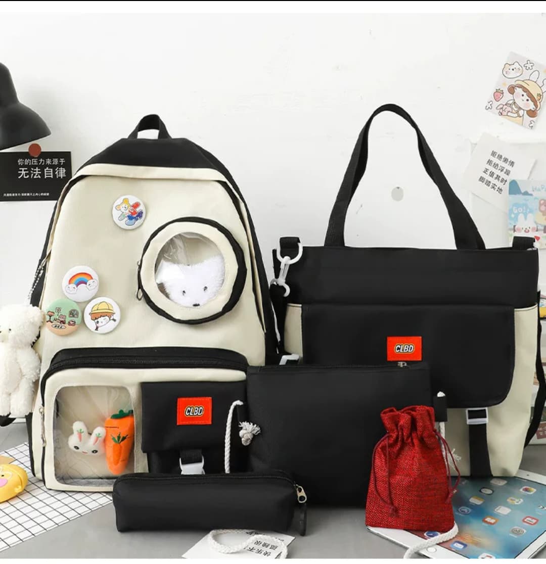 4 pcs Set Backpack Large Capacity School College Travel Bag