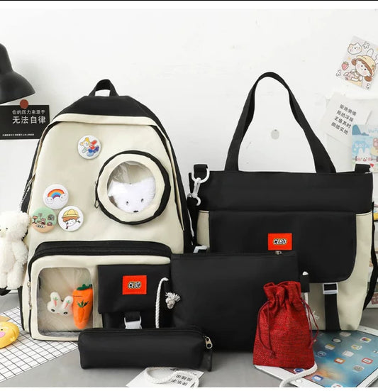 4 pcs Set Backpack Large Capacity School College Travel Bag