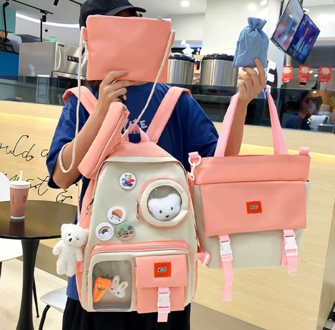 4 pcs Set Girls Backpack Large Capacity School College Travel Bag W16