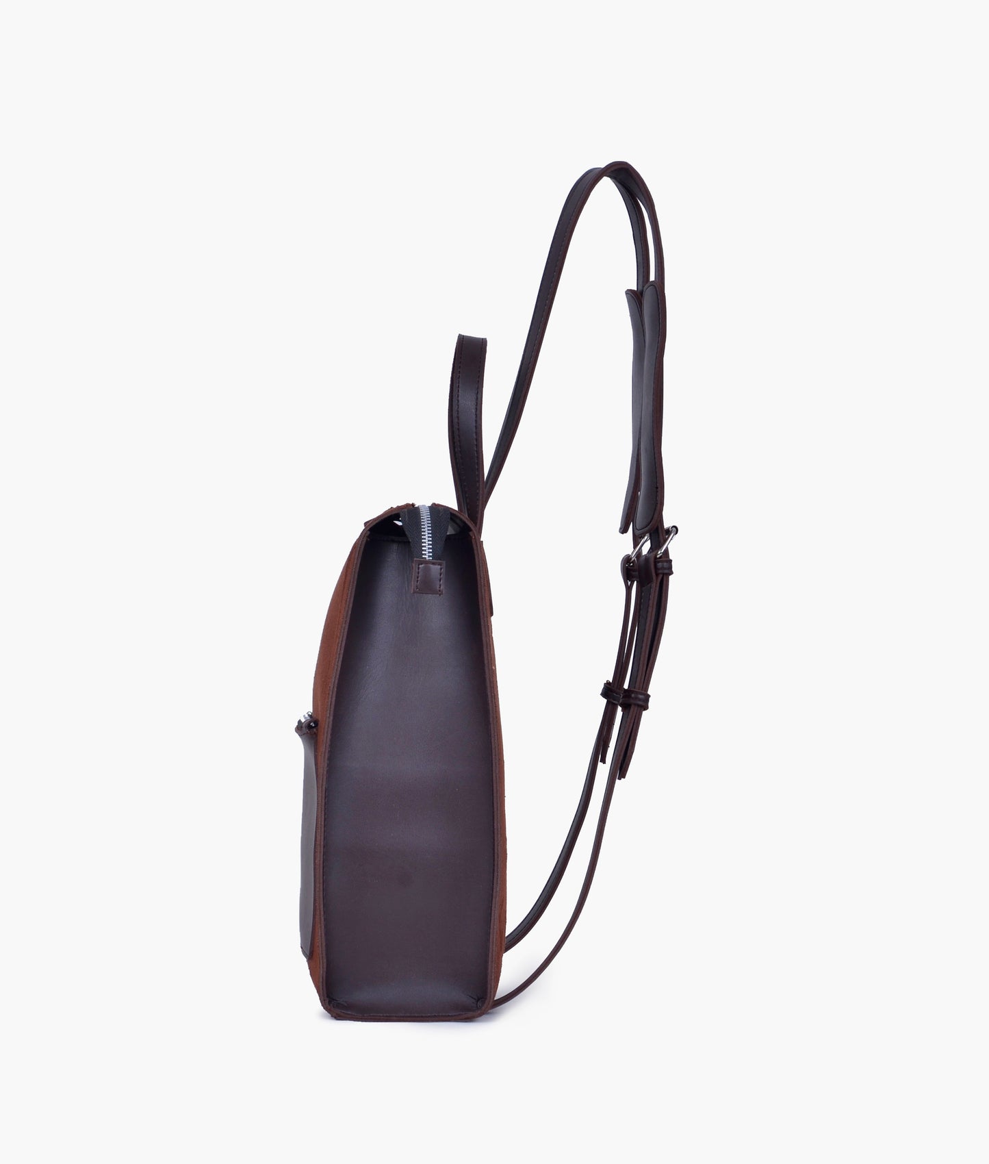 Brown valvet &  Leather Backpacks For women-Chic Zipper Closure Backpack 557-2 - Senora