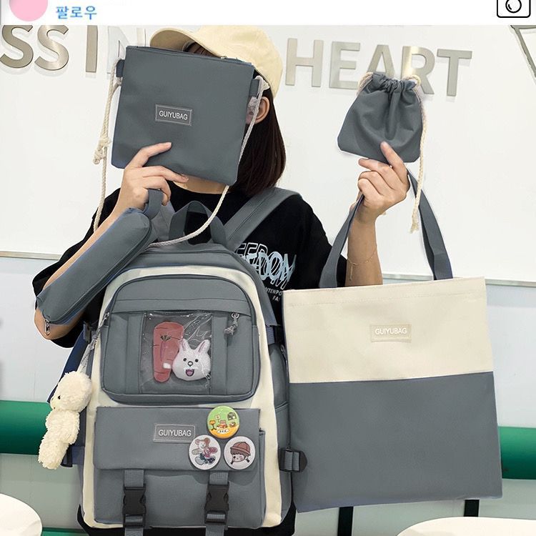 4 pcs Set Girls Backpack Large Capacity School College Travel Bag W16