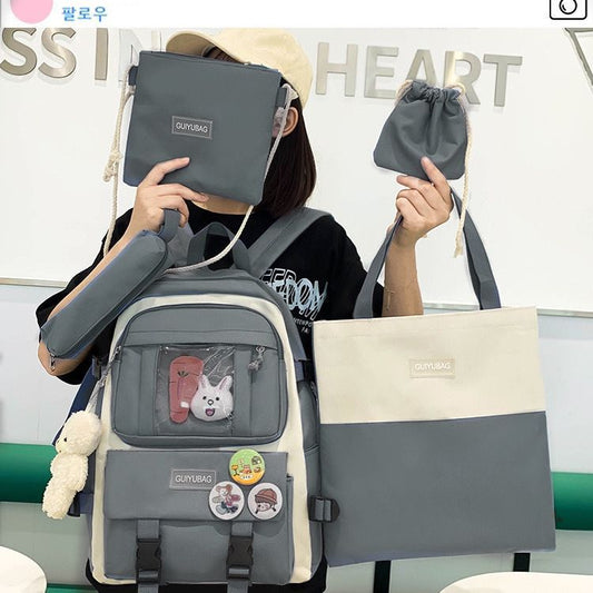 4 pcs Set Girls Backpack Large Capacity School College Travel Bag W16