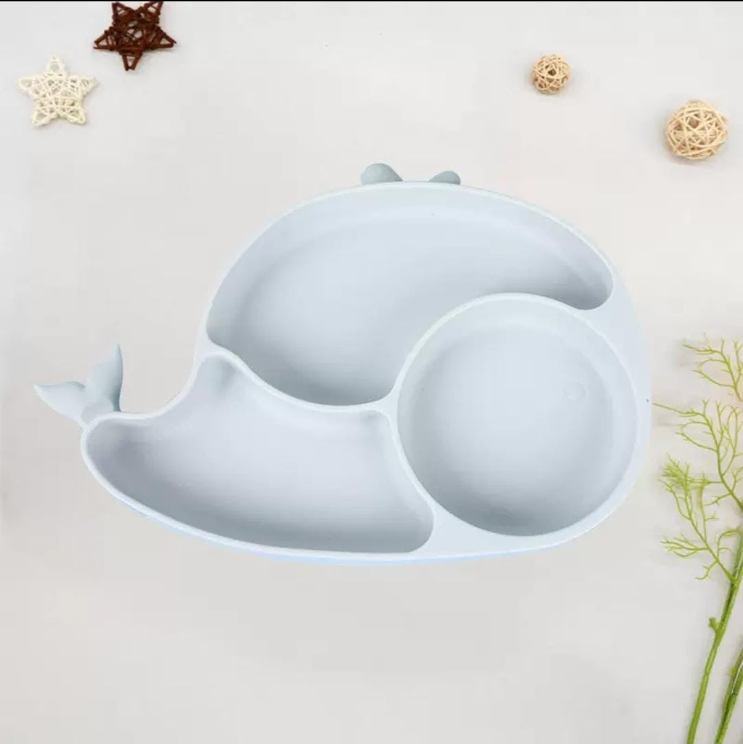 Silicone Baby Feeding Set BPA Free - 3 Pcs Fish Shape Plate with Spoon & Fork - Cutlery
