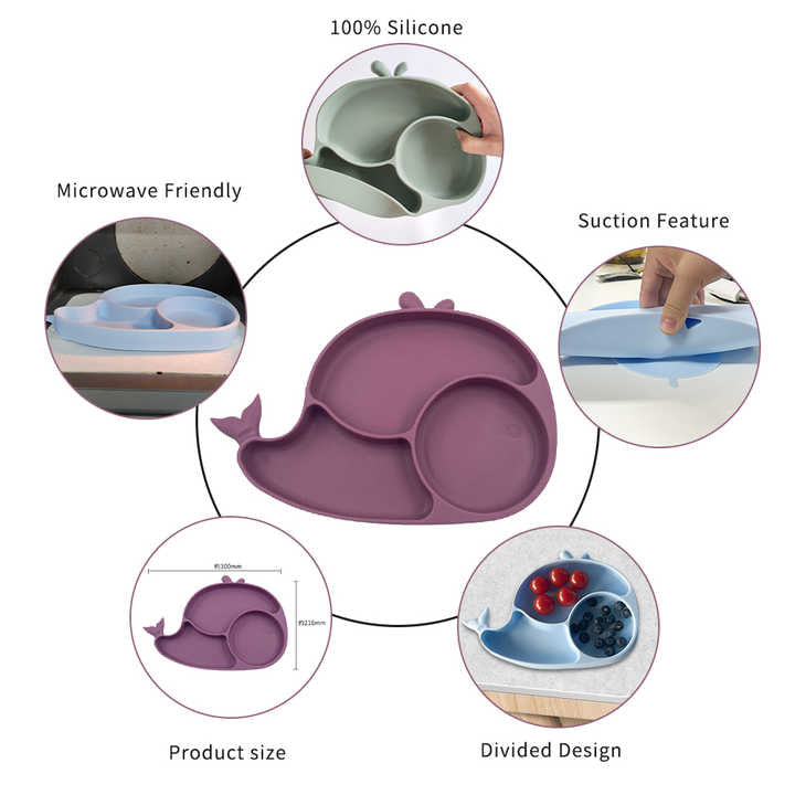 Silicone Baby Feeding Set BPA Free - 3 Pcs Fish Shape Plate with Spoon & Fork - Cutlery