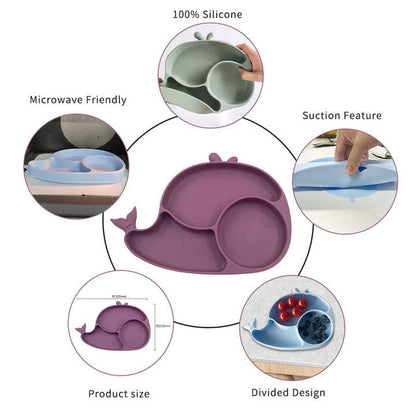 Silicone Baby Feeding Set BPA Free - 3 Pcs Fish Shape Plate with Spoon & Fork - Cutlery