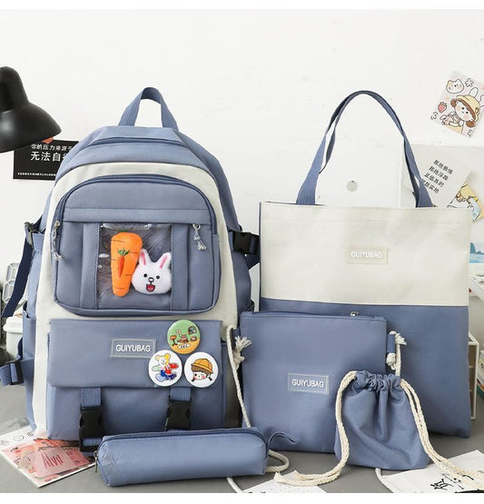 4 pcs Set Girls Backpack Large Capacity School College Travel Bag W16