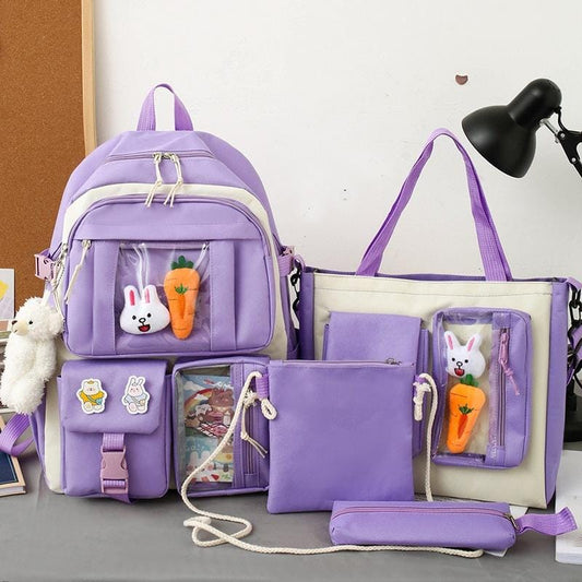Multi pieces canvas girls Korean style trendy backpack
