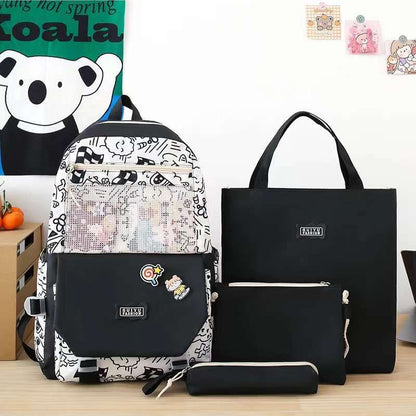Multi pieces canvas girls Korean style trendy backpack