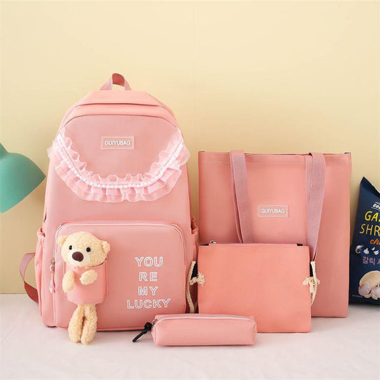 4pcs Set Girls Backpack Large Capacity School College Travel Bag
