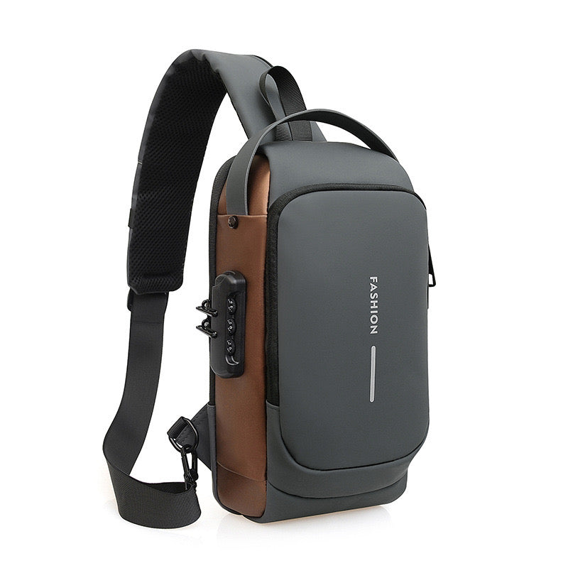 Men's Sleek Anti-theft PU Leather Crossbody Bag - USB Charging, Stylish Print & Zip Closure 4109 - Senora