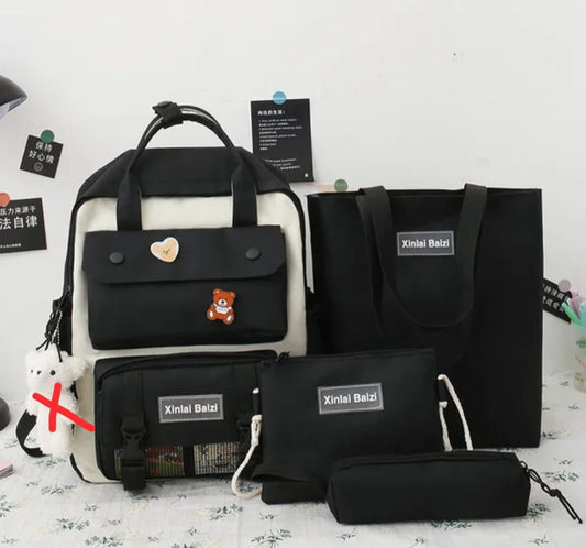 4 pieces canvas Korean style trendy backpack
